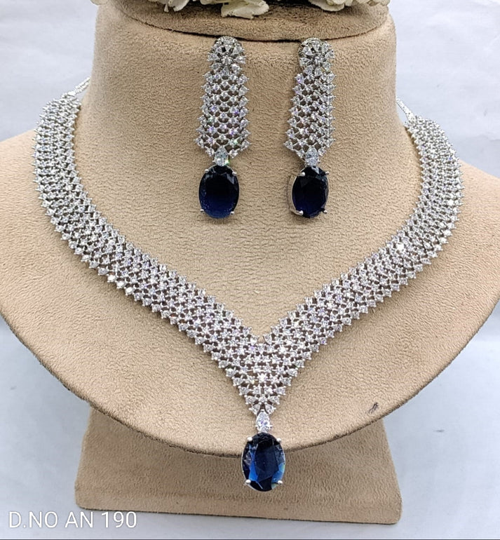 Celebrity Rodium American Diamond Necklace SKU- AN 190 C-7