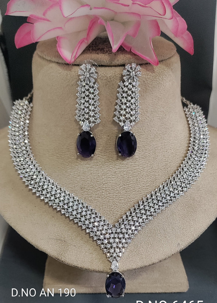 Celebrity Rodium American Diamond Necklace SKU- AN 190 C-7