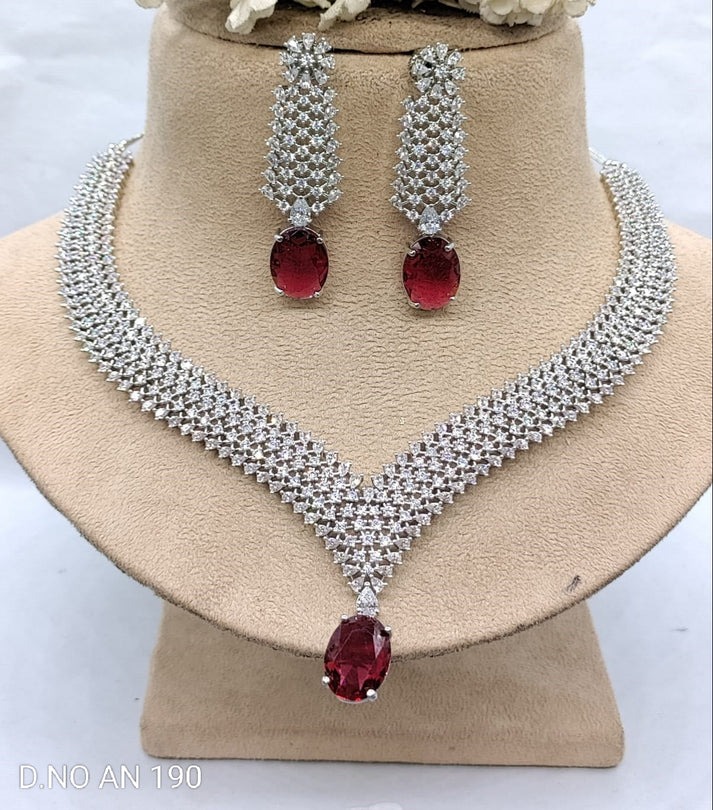 Celebrity Rodium American Diamond Necklace SKU- AN 190 C-7