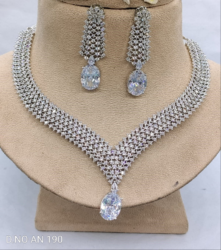 Celebrity Rodium American Diamond Necklace SKU- AN 190 C-7