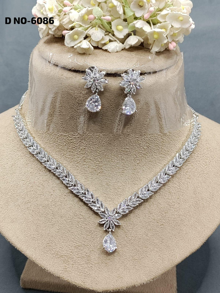 Cz Ad Rodium Necklace Sku-6086 C-6