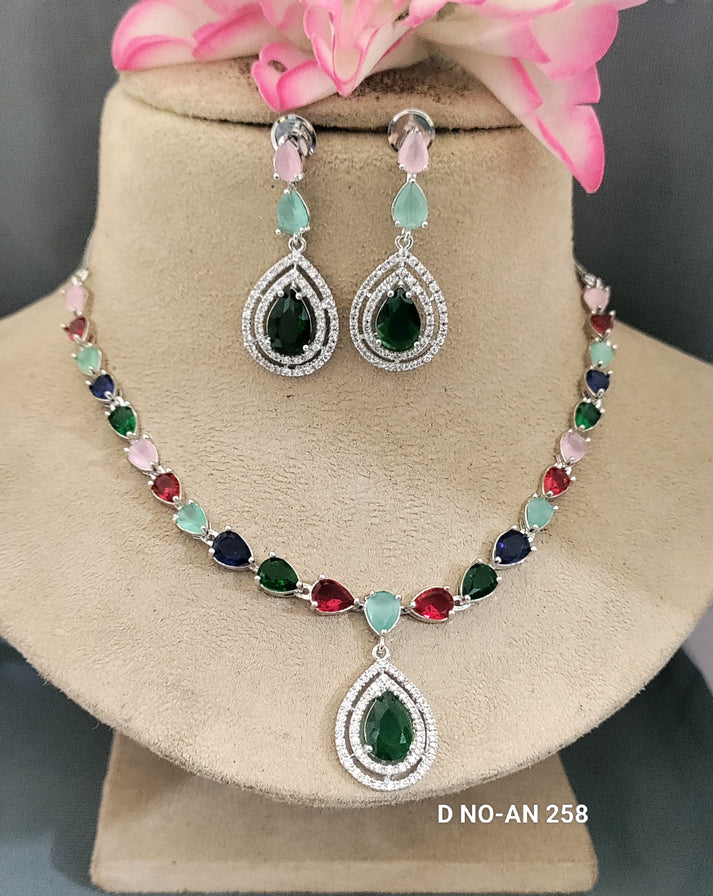 Cz Ad Rodium Necklace Sku AN 258 SR C-3