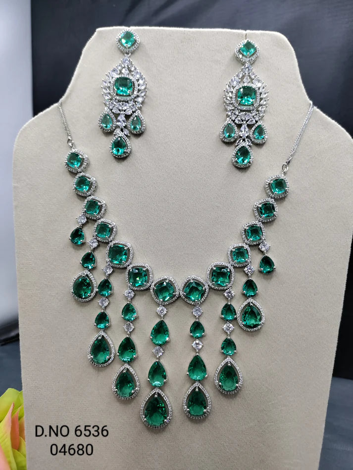 Cz Ad Rodium Necklace set Sku 6536 C-7