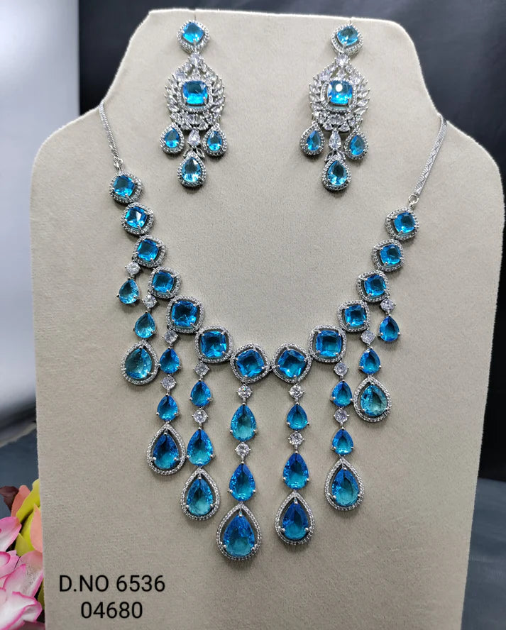 Cz Ad Rodium Necklace set Sku 6536 C-7