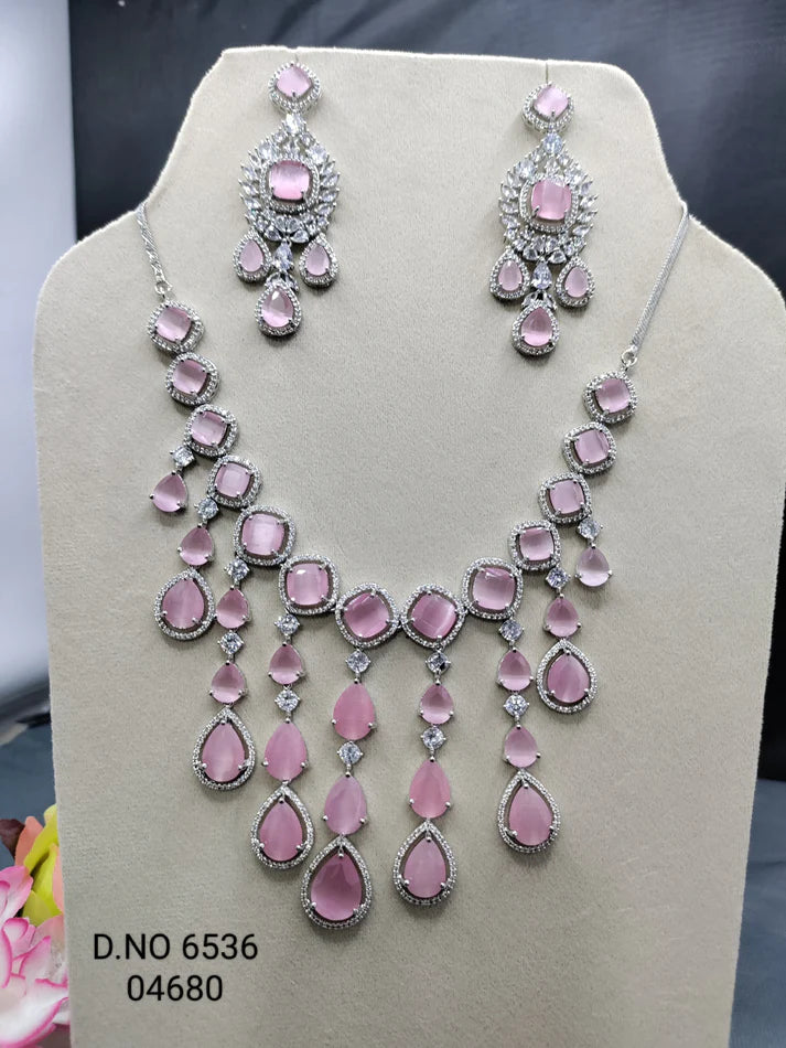 Cz Ad Rodium Necklace set Sku 6536 C-7