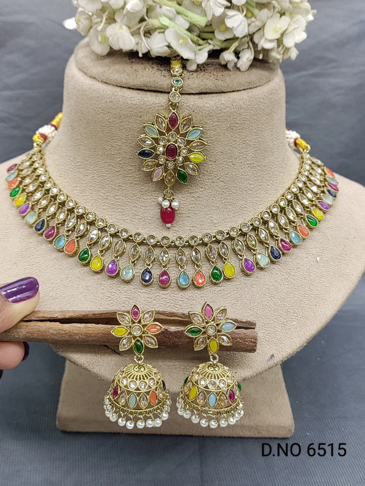Polki Mehandi Necklace Set Sku 6515 B2