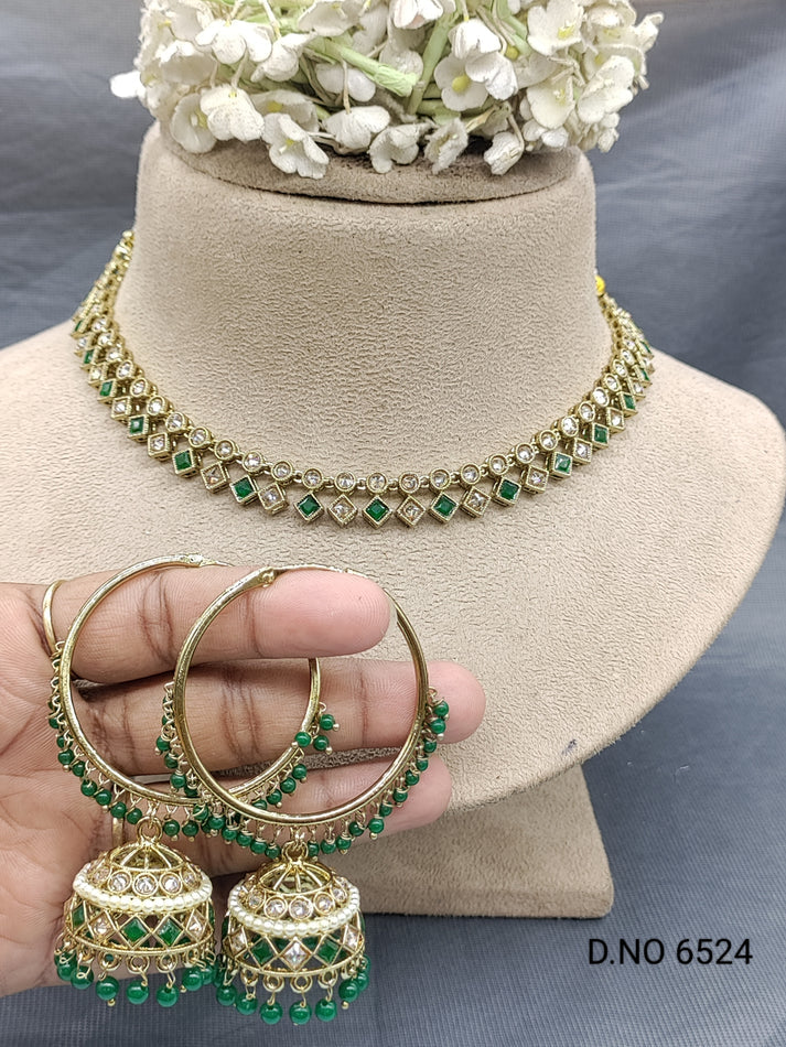 Polki Mehandi Necklace Set Sku 6524 B/8