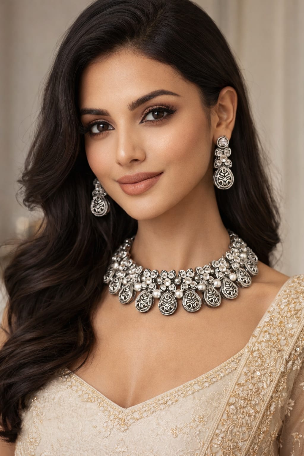 Elegant Oxidised Silver Choker Set