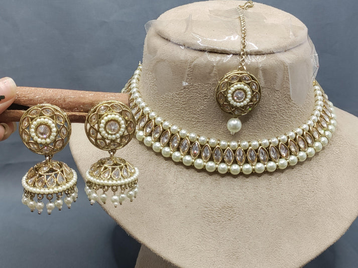 Polki Choker Necklace Mehndi Set Sku- 6103 B5