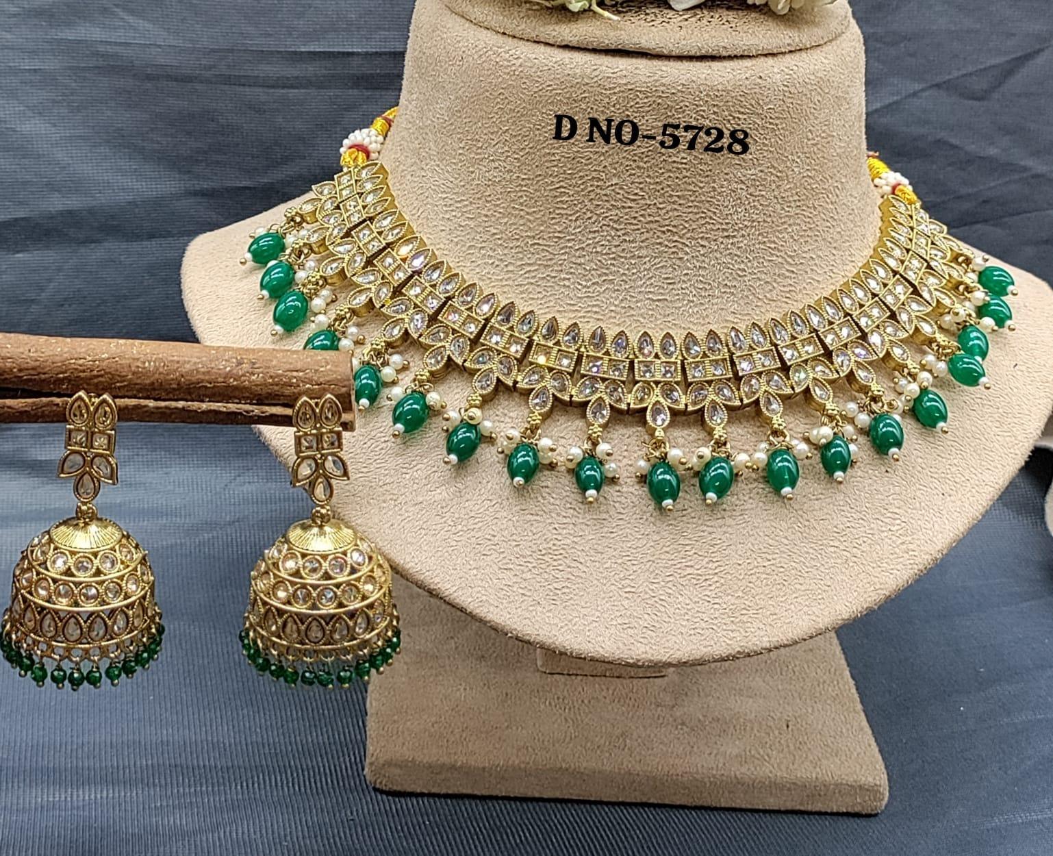 Polki Necklace Mehndi 880 Set Sku- 5728 B2