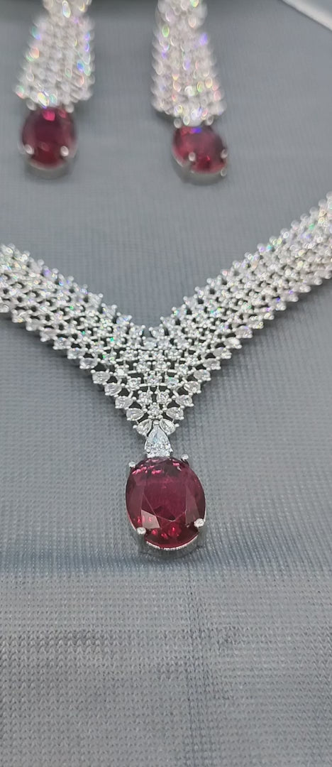 Celebrity Rodium American Diamond Necklace SKU- AN 190 C-7