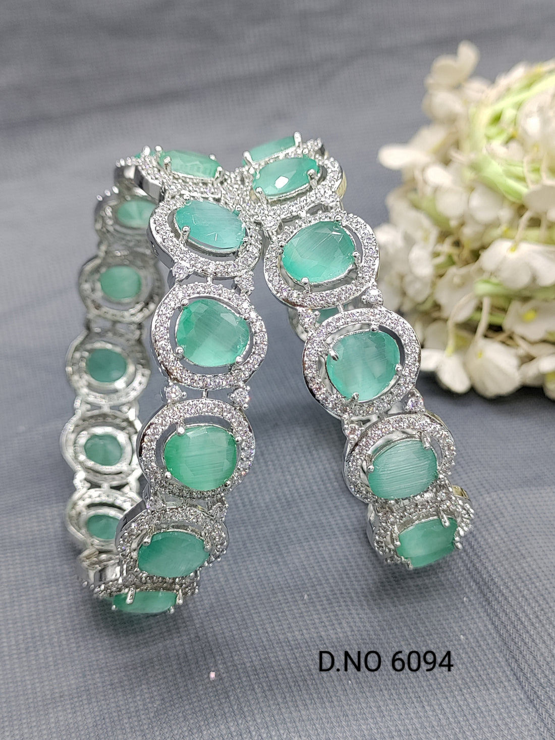 Cz Ad Rodium Mint Bangles Sku 6094 C5